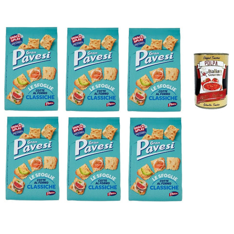 Pavesi Snack Kuchen & Backwaren Pavesi Gran Sfoglie Classiche Cracker im Ofen gebacken knusprig Salzgebäck snack 6x 180 gr Original italienisch inkl. Italian Gourmet Polpa 400g 8013355501278