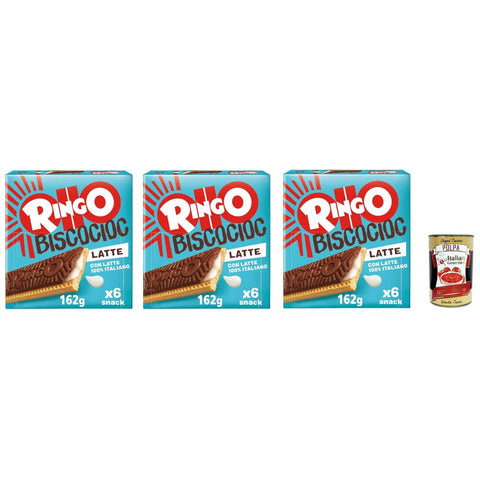 Pavesi Snack Kuchen & Backwaren Pavesi Ringo Bisco Cioc Latte Keks mit Milchfüllung und Schokoladenüberzug für einen süßen und leckeren für zwischendurch 3x162 g italienisch Original Kekse + 8013355501360