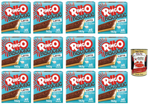 Pavesi Snack Kuchen & Backwaren Pavesi Ringo Bisco Cioc Latte, Keks mit Milchfüllung und Schokoladenüberzug für einen süßen und leckeren Snack für zwischendurch, 12x 162g + Italian Gourmet polpa 400g 8013355501360