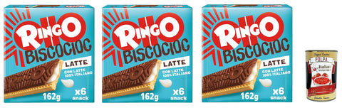Pavesi Snack Kuchen & Backwaren Pavesi Ringo Bisco Cioc Latte, Keks mit Milchfüllung und Schokoladenüberzug für einen süßen und leckeren Snack für zwischendurch, 3x 162g + Italian Gourmet polpa 400g 8013355501360
