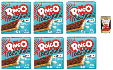 Pavesi Snack Kuchen & Backwaren Pavesi Ringo Bisco Cioc Latte, Keks mit Milchfüllung und Schokoladenüberzug für einen süßen und leckeren Snack für zwischendurch, 6x 162g + Italian Gourmet polpa 400g 8013355501360