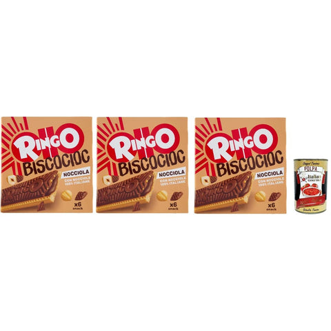 Pavesi Snack Kuchen & Backwaren Pavesi Ringo Bisco Cioc Nocciole Mit Sahne gefüllter Keks mit 100 % Haselnüssen und Schokoladenüberzug für einen 3x 162g italienisch Original 8013355501377