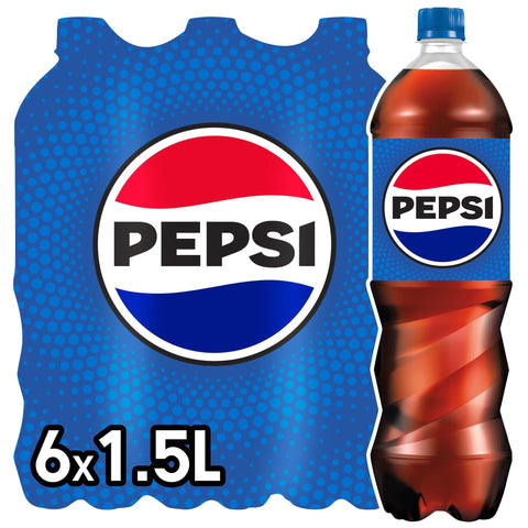 Pepsi Cola Pepsi Cola, Das Original von Pepsi, Koffeinhaltige Cola in Flaschen aus 100% recyceltem Material, EINWEG (6 x 1.5 l) (Verpackungsdesign kann abweichen) 4062139001637