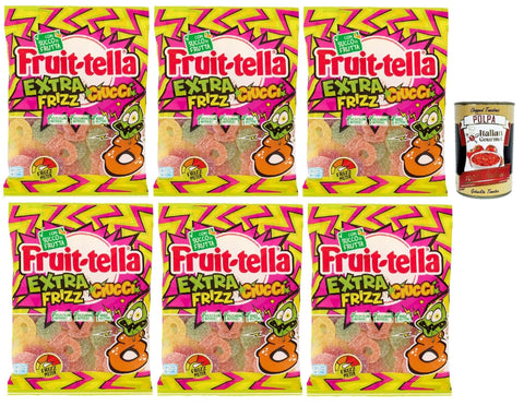 Perfetti Fruittella Ciucci Extra Frizz Caramelle Gommose, Gummose, funkelnde Süßigkeiten, verschiedene Früchte mit Fruchtsaft, glutenfreier, 6x 165 g italienisch Original
