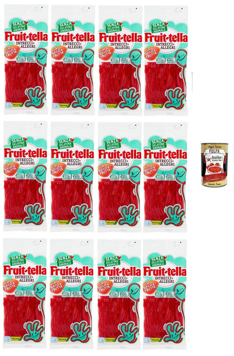 Perfetti Fruittella Intrecci Allegri Caramelle Morbide alla Fragola Weiche Erdbeer Süßigkeiten 12x125 g italienisch Original Pastasauce + gratis polpa 400 g