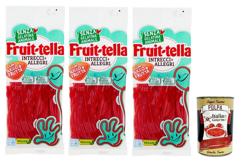 Perfetti Fruittella Intrecci Allegri Caramelle Morbide alla Fragola Weiche Erdbeer Süßigkeiten 3x125 g italienisch Original Pastasauce + gratis polpa 400 g