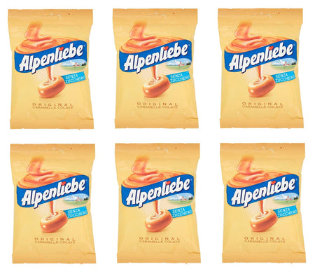 Perfetti Alpenliebe Caramelle Colate senza zucchero zuckerfreie Süßigkeiten Bonbon Lollies Toffee Geschmack Beutel 6x80g Original italienisch Getränk