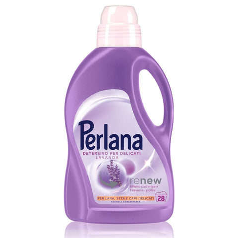 Perlana Feinwaschmittel Lavendel (28 Waschladungen), Flüssigwaschmittel für Wolle, Seide und Feinwäsche, Feinwaschmittel für Kaschmir und erneuerte Fasern mit Lavendelduft Original italienisch