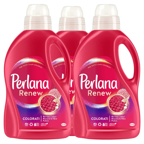 Perlana Wäschepflege Perlana Renew Coloriertes Flüssigwaschmittel zur Erneuerung der Farbe, für Maschinenwäsche und Handwäsche, neutralisiert schlechte Gerüche auf Stoffen, erneuert die Farben, 24 Waschgänge – 3 Flaschen 8015100571871