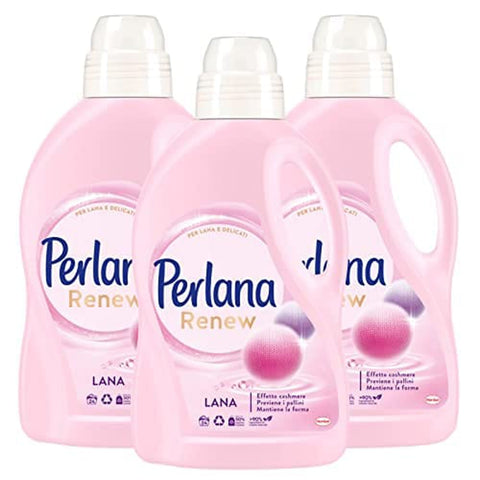 Perlana Wäschepflege Perlana Renew Wolle und sanfte Faserpflege Flüssigwaschmittel für Waschmaschine und Handwäsche - 3 Flaschen à 1,44 l Original italienisch 8015500648760