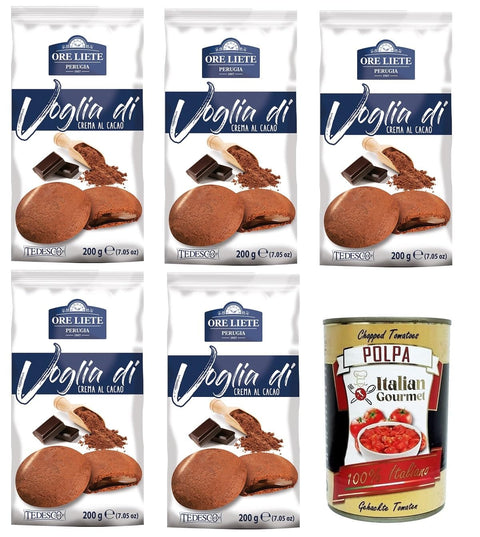 Perugina Brot & Backwaren Ore Liete Perugia- Voglia Di Biscotti di frolla ripieni di Crema al Cacao Lust auf Mürbeteigkekse gefüllt mit Kakaocreme 5x200gr+ Italian Gourmet polpa 400g 8032755322511