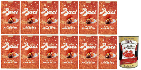 Perugina Dessert 12x BACI PERUGINA Gusto Amaretto Dunkle Schokolade gefüllt mit Gianduia- und Amaretto-Keks Geschmack,150g Box + Italian Gourmet Polpa di Pomodoro 400g Dose 8000300421965