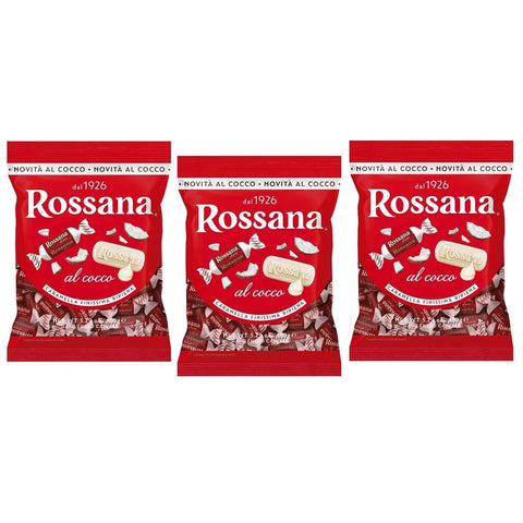 Perugina Frucht- & Kräuterbonbons Perugina Rossana al Cocco Caramelle Candies Bonbon Lollies Hartbonbons mit cremiger Füllung auf Basis von Milch und Kokosnuss 150g Beutel 3x Original italienisch inkl. Italian Gourmet Polpa di Pomodoro 400g Dose 8006150001449