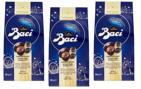 Perugina Baci Ovetti Fondentissimo Mini Eggs Schokoladeneier Extra Dunkle Schokolade mit Cremiger Haselnussfüllung und Karamellisierten Kakaobohnen Beutel von