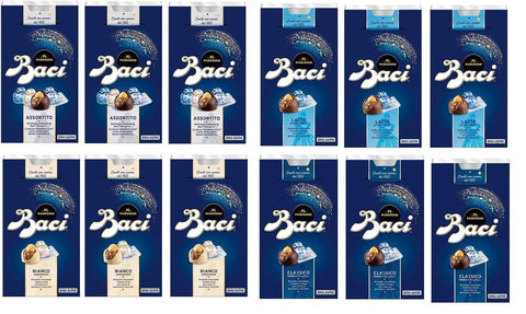 Perugina TESTPAKET Perugina Baci Bijou Pralinen mit weißer Schokolade Milchschokolade dunkler Schokolade und Haselnuss 12 x 200g italienisch Original