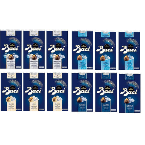 Perugina TESTPAKET Perugina Baci Bijou Pralinen mit weißer Schokolade Milchschokolade dunkler Schokolade und Haselnuss 12 x 200g italienisch Original