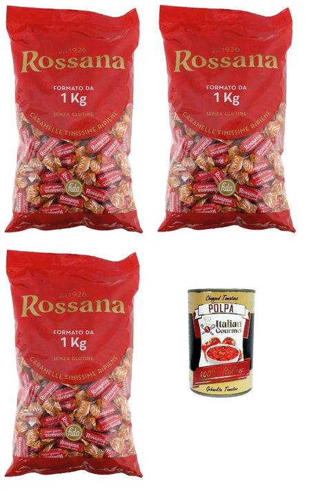 Perugina Caramelle Rossana ripene al caramello salato, Salat Karamell ausgestopfte Süßigkeiten gluten frei, 3x 1 Kg Candies, italien Bonbon Lollies italienisch Original