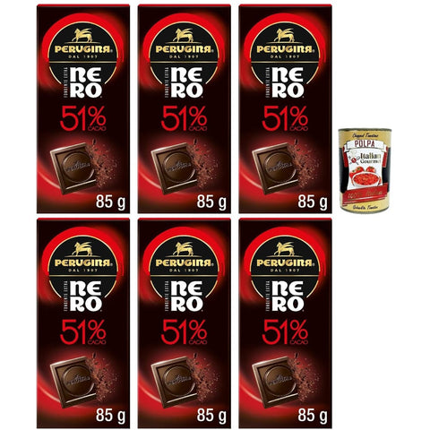 Perugina Snack Kuchen & Backwaren Perugina NERO Fondente Extra 51% Tavoletta di Cioccolato Fondente 51% Dunkle Schokoladen -Riegel 6x85 g italienisch Original Pastasauce + kostenlos polpa 400 g 8000300418040