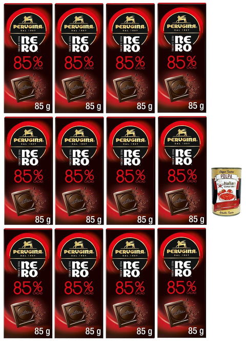 Perugina NERO Fondente Extra 85% Tavoletta di Cioccolato Fondente 85% Dunkle Schokoladen -Riegel 12x85 g italienisch Original Pastasauce + gratis polpa 400 g