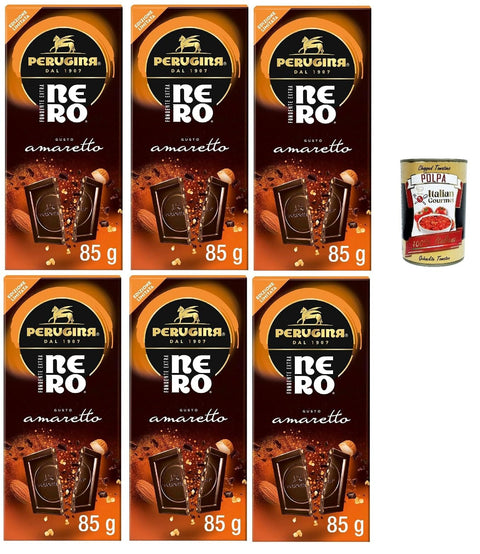 Perugina NERO Fondente gusto Extra e Amaretto Tavoletta di Cioccolato Fondente Dunkle Schokoladen und Amaretto 6x 85g italienisch Original