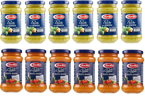 Pesto Pesto Testpaket Barilla Pesto alla Genovese mit basilikum - Pesto Rosso Rotes mit Balsamico Essig von Modena IGP ,tomaten und basilikum Sauce Soße ( 12 x 190ml ) würzsaucen 8076809523547