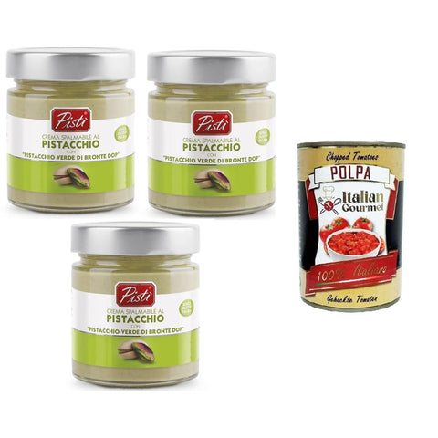 Pistì Schokoladenaufstrich Pistì Crema Spalmabile al Pistacchio con "Pistacchio Verde di Bronte Dop" Pistazien-Aufstrichcreme mit „Grünen Pistazien von Bronte Dop“ 3x200gr Original italienisch inkl. Italian Gourmet Polpa 400g 0