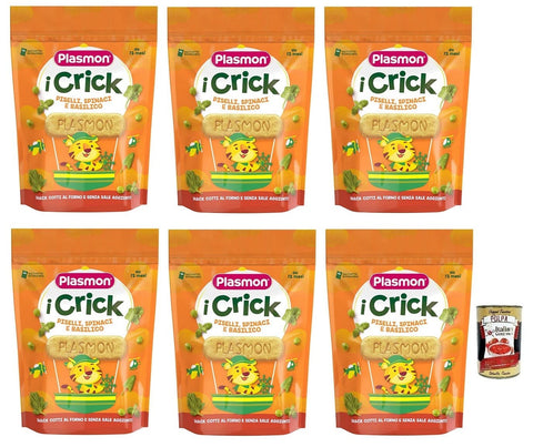 Plasmon i Crick,Snacks mit Erbsen, Spinat, Basilikum Geschmack Beutel mit 100 g Crackers italienisch Original
