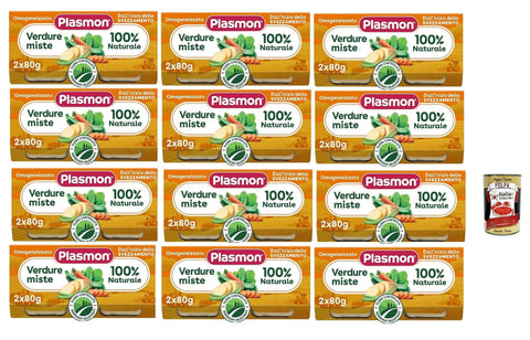 Plasmon Gemüse Plasmon verdure miste, 12x (2x 80g) , Mit ausgewählten Zutaten, 100% natürlich, Ohne Stärken und Salz hinzugefügt + Italian Gourmet polpa 400g 8001040017005
