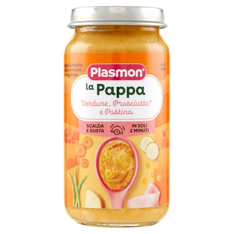 Plasmon homogenisiert 3x PLASMON La Pappa Verdure prosciutto e pastina Homogenisierte Babynahrung auf Basis von Gemüse, Schinken, Nudeln 200 g 8001040422724