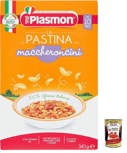 Plasmon Nudeln & Pasta 3x Plasmon Maccheroncini Pastina Infanzia Svezzamento Dai 10 Mesi 340 Grammi + Italian Gourmet polpa 400g 8001040032275