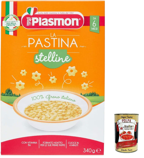 Plasmon Nudeln & Pasta 6x Plasmon Pastina Stelline 340g da 6 mesi + Italian gourmet polpa 400g 8001040012352