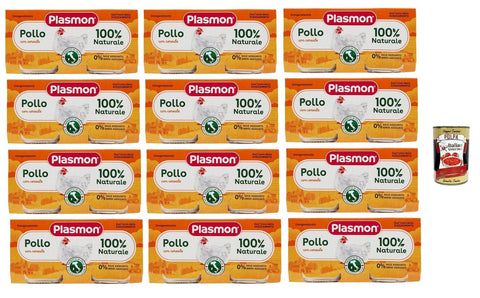 Plasmon Snack Kuchen & Backwaren Plasmon Carne, Pollo e Cereale, 12x (2 x 80g), Mit italienischem Fleisch, 100% natürlich, ohne Stärken und Räume hinzugefügt + Italian Gourmet polpa 400g 8001040016541