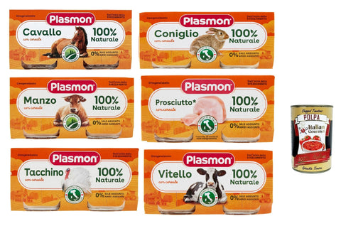 Plasmon Snack Kuchen & Backwaren Plasmon Carne Testpaket 6x (2x80g) Mit italienischem Fleisch, 100% natürlich, ohne Stärken und Räume hinzugefügt + Italian Gourmet polpa 400g 8001040089309