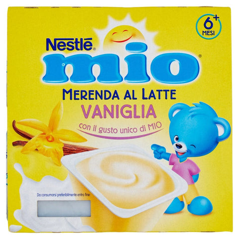 Plasmon Snack MHD 04/2025 NESTLÉ MIO Merenda al Latte Vaniglia Vanillemilch-Snack 6 Monate 4 Gläser à 100 g 7613032383473