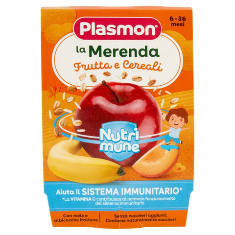 Plasmon Snack MHD 30/04/2025 Plasmon la Merenda Frutta e Cereali Frucht- und Getreidesnack 2 x 120 g 8001040199107