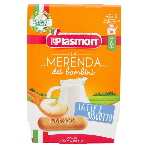 Plasmon Snack MHD 31/03/2024 Plasmon La Merenda dei Bambini Latte e Biscotto Milch und Keks ( 2 x 120g ) 8-36 Monate 8001040199084