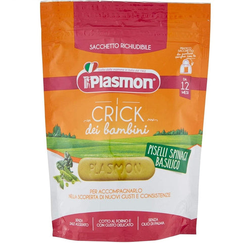 Plasmon snack Plasmon Crick snack di Piselli Spinaci Basilico Snack Erbsen Spinat Basilikum 100g