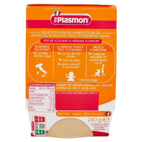 Plasmon Snack Plasmon La Merenda dei Bambini Latte e Biscotto Milch und Keks ( 2 x 120g ) 8-36 Monate 8001040199084