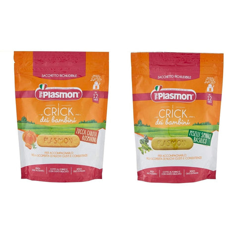Plasmon snack Testpacket Plasmon Crick snack di Piselli Spinaci Basilico + Zucca carota e rosmarino 2 x100g