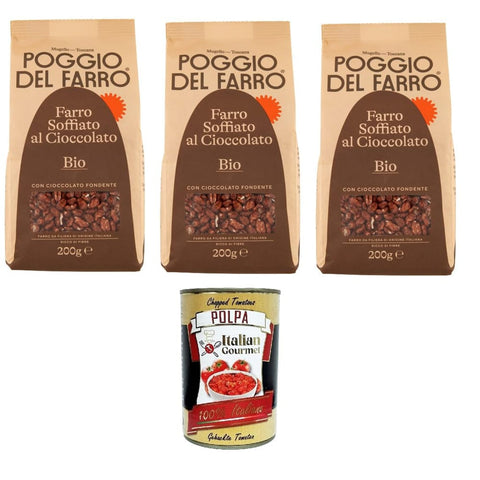 Poggio del Farro Vollkorn Poggio del Farro Farro Soffiato al Cioccolato Gepuffter Dinkel mit Schokolade 3x 200gr Original italienisch inkl. Italian Gourmet Polpa 400g 8033413347037