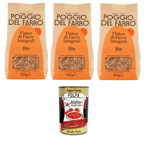 Poggio del Farro Vollkorn Poggio del Farro Flakes di Farro Integrale Vollkorn-Dinkelflocken 3x300gr Original italienisch inkl. Italian Gourmet Polpa 400g 8033413347372