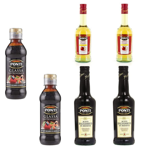 2x Ponti di Mele Apfelessig 500 ml + 2x Ponti Aceto Balsamico 'Di Modena' + 2x Ponti Glassa Gastronomica Balsamicocreme 200 ml italienisch Original