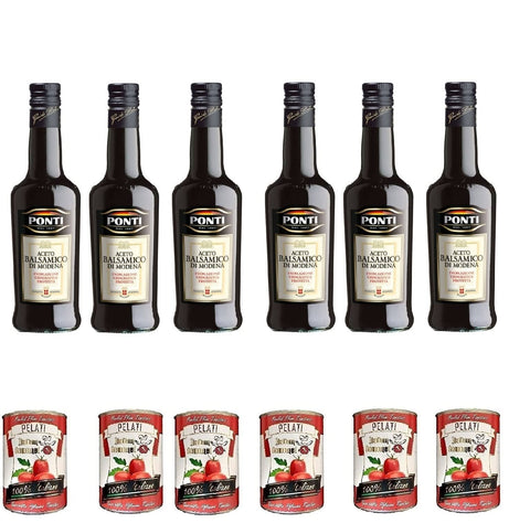 Ponti Essig 6x Ponti Aceto balsamico di Modena IGP Essig Würzsaucen 500ml Aci. 6% + Italian Gourmet 100% italienische geschälte Tomaten dosen 6x 400g 8388766535601
