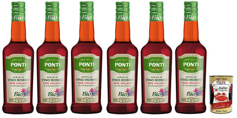 Ponti Aceto di Vino Rosso Bio Rotweinessig Essig Säure 6%,Hergestellt aus 100% italienischen Bio Trauben,Glas 500 ml italienisch Original