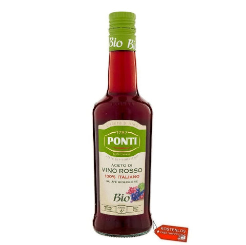 Ponti Essig 6x Ponti Bio Aceto di Vino Rosso 100% Italiano 500 ml in vetro Bio Rotweinessig 100% italienisch 500 ml im Glas 8001010108504