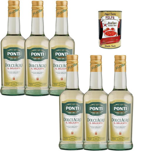 Ponti Essig Ponti, Dolceagro Condimento Delicato, Amabiles und runder Geschmack, geringer Säure verleiht Salaten, Gemüse, Fleisch und Fisch einen Hauch von Delikatesse, 6x 500 ml + Italian Gourmet polpa 400g 80682059