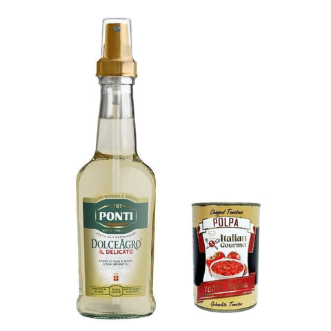 Ponti Essig Ponti Essig Dolceagro Il Delicato Spray Weinessig Essig und aromatischer Traubenmost, 250ml Glasflasche 6x Original italienisch inkl. Italian Gourmet Polpa 400g 8001010108474