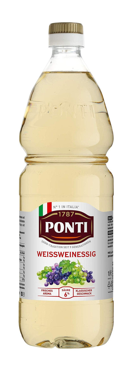 Ponti Essig Ponti Weißweinessig Flasche, 4er Pack (4 x 1 l) 8001010009030