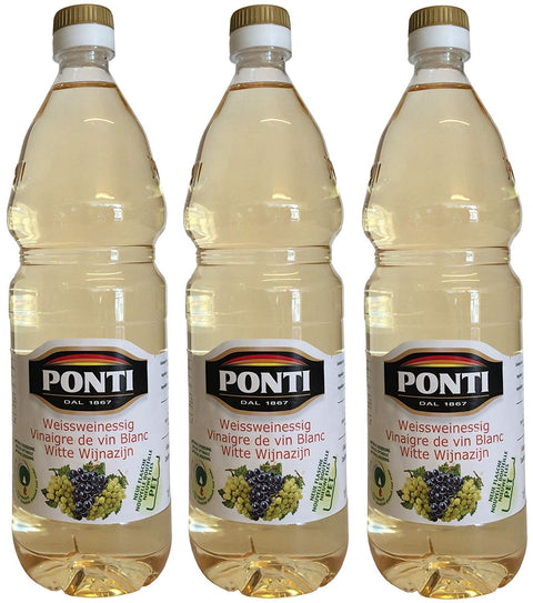 Ponti Essig Weißweinessig PONTI (3 X 1000ml) in PET Flasche - Aceto di Vino Classico Bianco