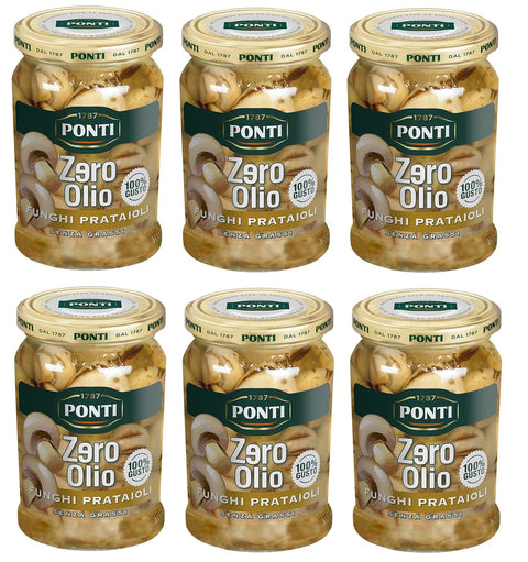 Ponti Zero Olio Funghi Prataioli Feldpilze Kein Öl Fettfreie Pilze Ideal als Aperitif oder Anlasser Glas 300 g 6x italienisch Original